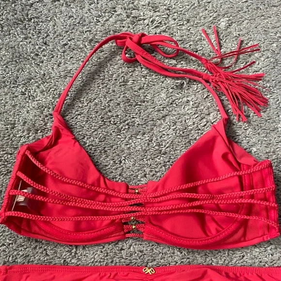 Pilyq Coral Red Bikini Set/PilyQ Rouge Braided Zen Bikini - Picture 8 of 10